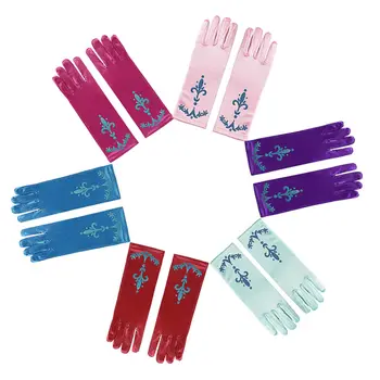 

Girls Solid Color Gloves Princess Dress Accessories Kids Snowflake Print Elsa Anna Mittens Children Christmas Party Suppies
