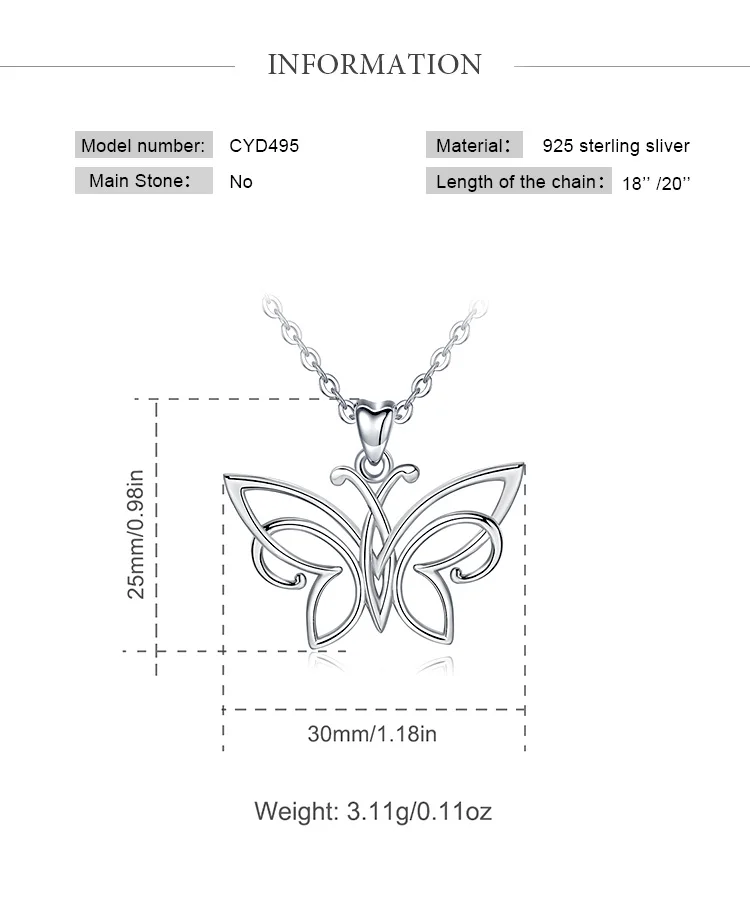 EUDORA New Sterling Silver Charming butterfly Pendant Necklace For Women High Quality Jewelry Happy Birthday Girl Gift D495
