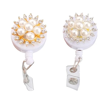 

5pcs/lot Brilliant Rhinestone Crystal with Pearl Flower Badge Holder Belt Clip