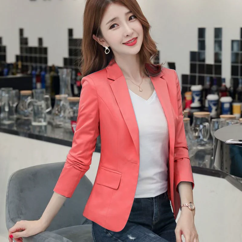 Red Blazer Women Long Sleeve Suit Jackets Femme Solid Black Single Button Coat Slim Fit Office Lady Coat Female Top 2021 Fall 6