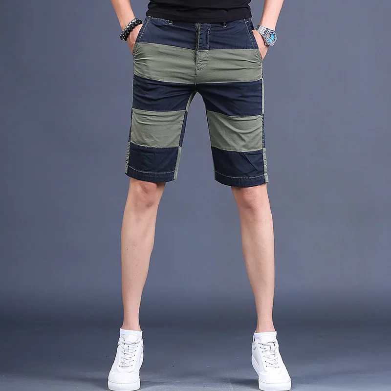 Summer Men Striped Shorts Beach Casual Slim Fit Straight Cotton Shorts