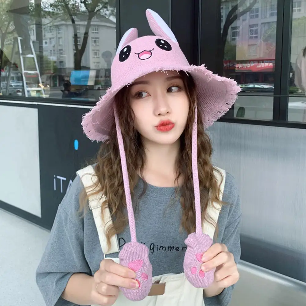 DSstyles 1 шт. ухо будет перемещать sunhat хлопок вязать шляпа может двигаться Уши милый кролик Sunhat