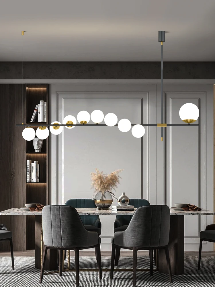 G9 Modern Nordic Simple LED Chandelier Dining Room Glass Ball Long Hanging Light Bar Restaurant Office Home Deco Pendant Lamp