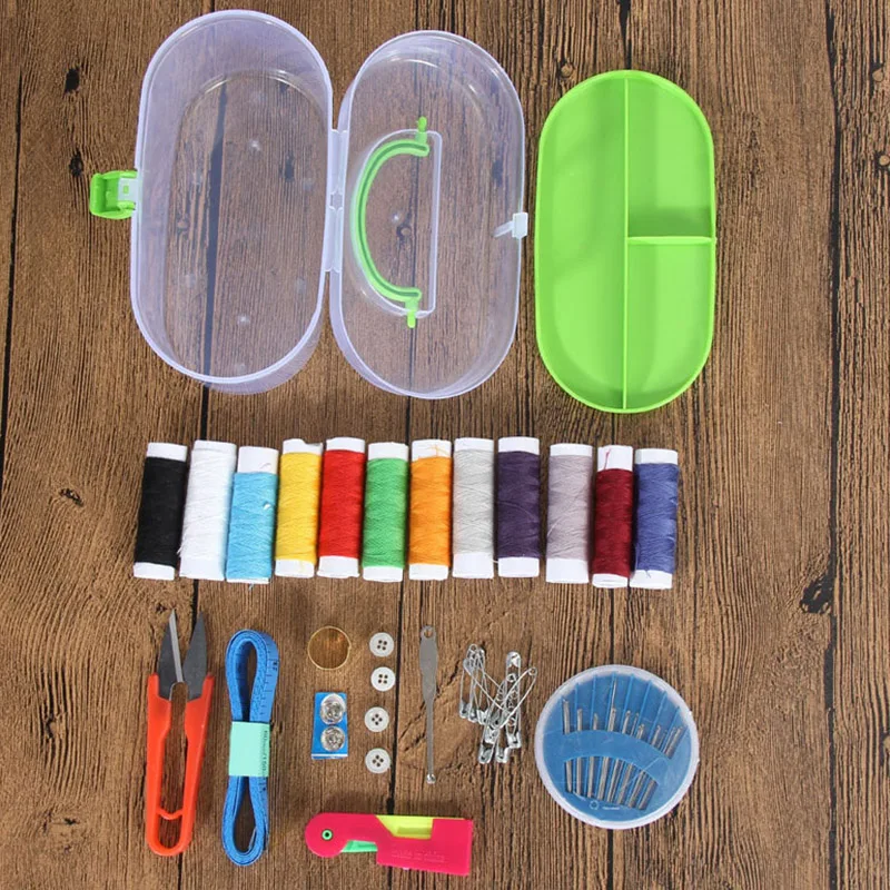 1pc Random Color Double Laye Portable Mini Travel PP Sewing Box With Color Needle Threads Sewing Kits Sewing Set DIY Home Tools