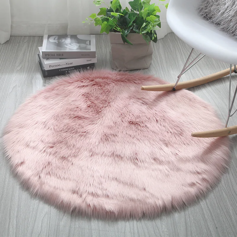 Round Soft Faux Sheepskin Fur Area Rugs for Bedroom Living Room Floor Shaggy Plush Carpet White Home Floor Mat Rug Bedside Rugs