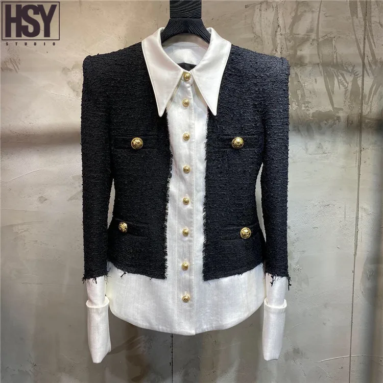 【HSY】2020 весна новые женские кованые ткани сшитые поддельные из двух частей твид