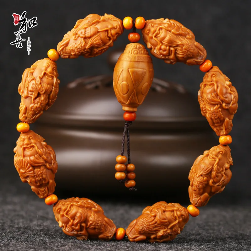 

Olive core carving Eight God of Wealth bracelets wenwan playing olive Hu bracelets artificial carving for men and women