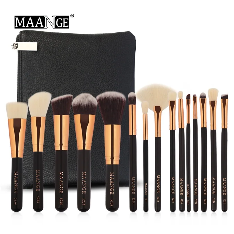 

15pcs MAANGE Wood Rose Gold Beauty Makeup Brushes Set Cosmetic Foundation Powder Blush Eye Shadow Blend Make Up Brush Tool Kit