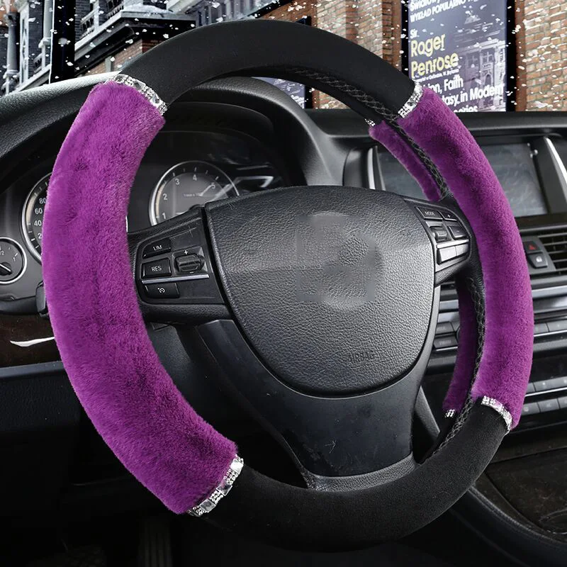 DUKEAUTO шерсть плюшевая оплетка посуда тепло милый чехол рулевого колеса автомобиля 38*8,2 см для lada kia hyundai golf - Название цвета: Фиолетовый