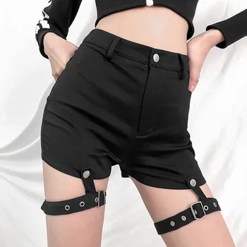 

Helisopus Black Slim Summer Shorts Women High Waist Bodycon Shorts Hollow Detachable Ribbon Patchwork Shorts Feminino