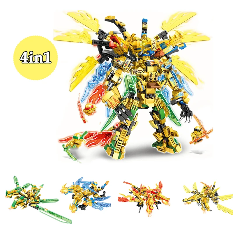 

Ninjago 2020 Ninja Dragon Blocks 4in1 Gold Saints Buiding Bricks KAI JAY ZANE Figures Model Set Education Toys for Children
