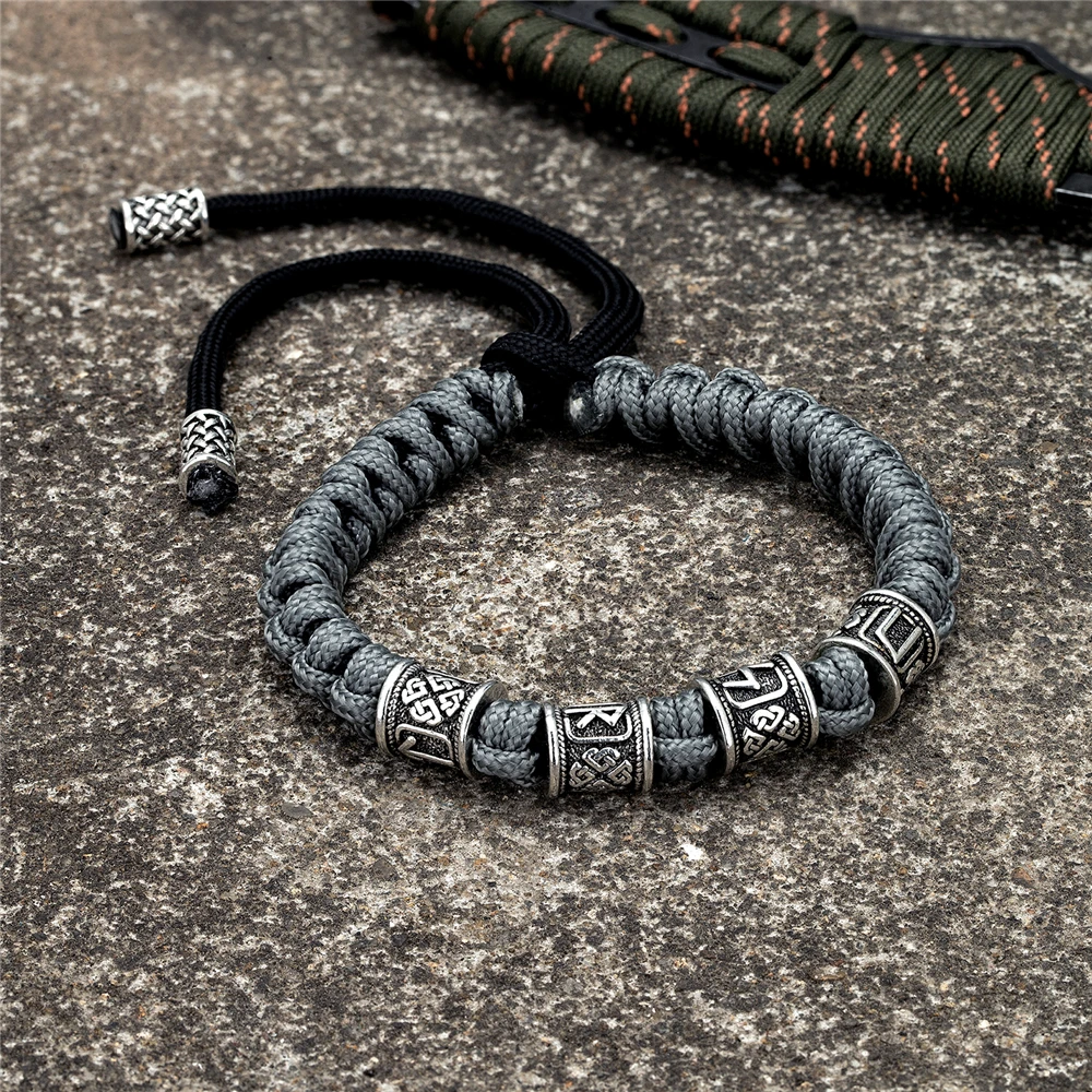 Bracelet Jewelry Norse Runes Beads Bracelet Men Vikings Accessories Braided Survival Paracord Rope Wristband Handmade Outdoor Amulet Bangle homme