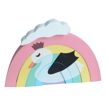

1PC Home Wooden Rainbow Building Blocks Ins Nordic Style Children's Room Scene Clouds Sun Mushroom Tent Home Decoration