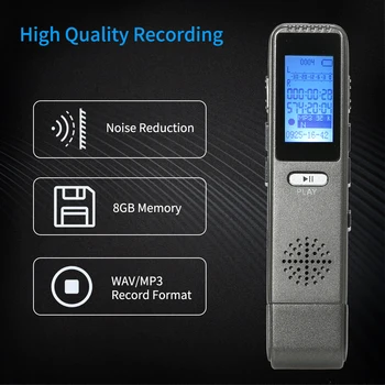 

Mini Digital Voice Activated Recorder 8GB USB Sound Audio Recorder Support Noise Reduction Timer Recording Built-in Battery