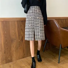 Осень и зима новое поступление темпераментная Высокая талия Толстая юбка твид Длинный разрез сумка бедра юбка
