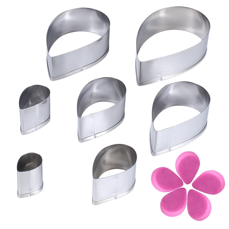 Fondant Cake Mold Stainless Steel Creative Water Drop Rose Flower Leaves Pastry Mould Biscuit Candy Decorating Tools 7Pcs/Set baking mold baking decorating tools