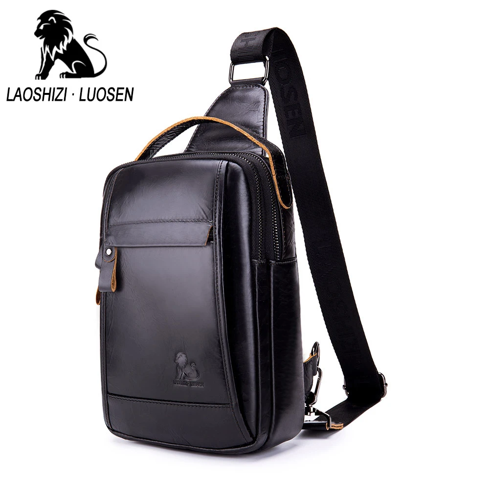 

LAOSHIZI Brand Genuine Leather Top-handle Handbag Men Chest Sling Pack Men's Shoulder Crossbody Bag Male Cowhide Messenger Bags