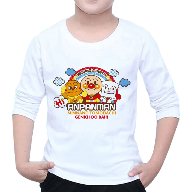 Anpanman/Детские топы с длинными рукавами для мальчиков, одежда для малышей, анпанмен, футболка для мальчиков и девочек с рисунком Супер хлеба, Z51-2