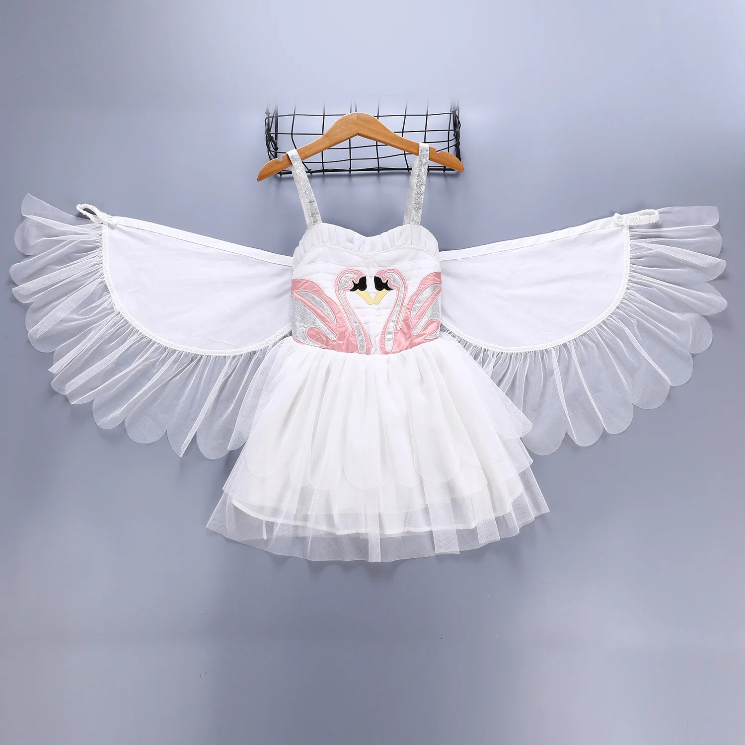 Ins/Лидер продаж; платье для маленьких девочек с крыльями лебедя; платье принцессы на бретельках с изображением ангела и фламинго; Детские