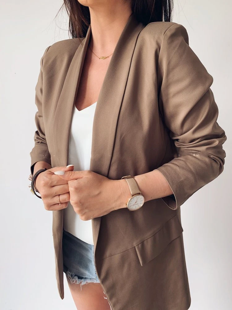 

Autumn Office Lady Cardigan Blazer 2019 Long Sleeve Suit Collar Thin Women's Jacket Casual Slim Pockets Coat 2XL