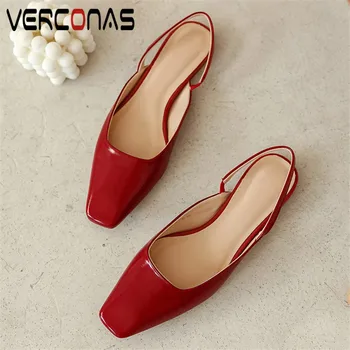 

VERCONAS 2020 Sweet Woman Sandals Woman Pumps New Arrival Genuine Leather Casual Shoes Square Toe Square High Heels Shoes Woman