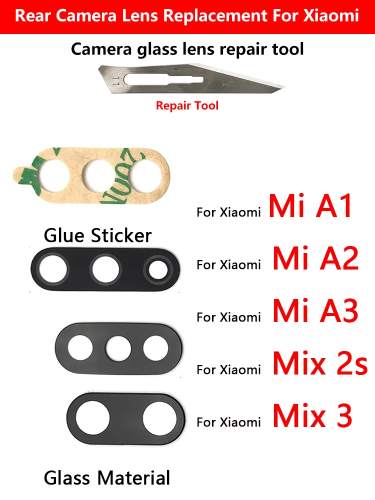 Стеклянный объектив задней камеры 2 шт. с клейкой наклейкой для Xiaomi Mi A1 A2 A3 8 9 Lite Max 3