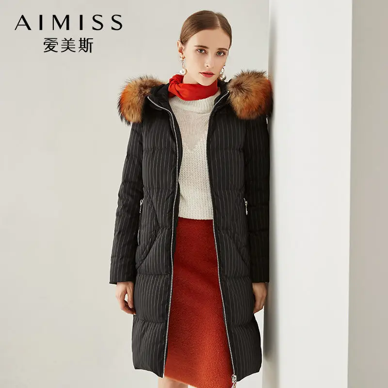 AIMISS/ пуховик очень плотная теплая черная длинная Кофта свободного кроя с натуральным пером
