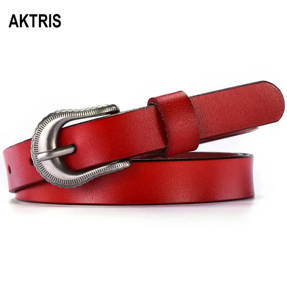 AKTRIS 1,8 см ширина Женская тонкая натуральная кожа поясной пояс Женские Ретро Стили Пряжка металлические ремни для женщин FCO153