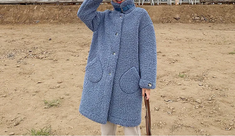 blue coat women RealShe зимнее женское пальто с отложным воротником, с длинным рукавом, на пуговицах, с карманами, шерстяные пальто и куртки для женщин, Осеннее теплое шерстяное пальто для женщин - Цвет: blue coat women
