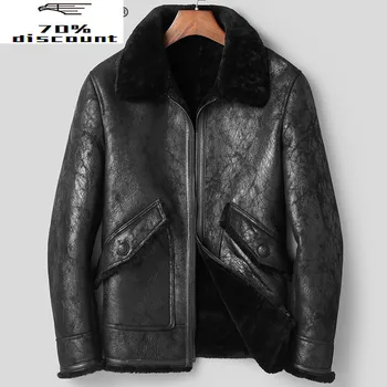

Genuine Leather Jacket Real Fur Coat Men Winter Sheepskin Coat 200% Wool Lining Real Leather Jackets 82E28-6 YY295
