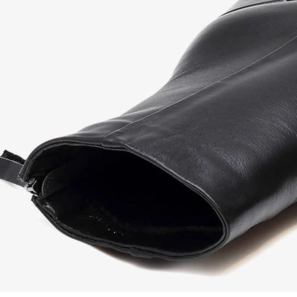 Winter Women Boots Casual Handmade Zipper Round Toe 7 Cm High Heel Shoes High Quality Pu Leather Lady Boots Plus Size 35-40#J30