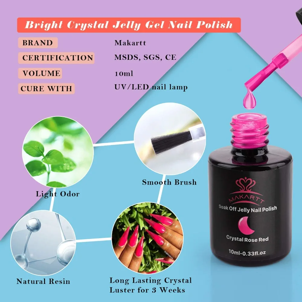 Makartt Гель-лак Crystal Rainbow Jelly набор для ногтей 6 шт. Блестящий стойкий замачивающийся УФ светодиодный Гель-лак для отверждения цветной гель