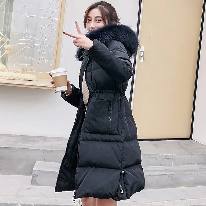 

Korean Fashion Down Jacket Woman Fur Hooded Women Down Coats Jackets Warm Woman Down Parka Puffer OL Black Down Jacket