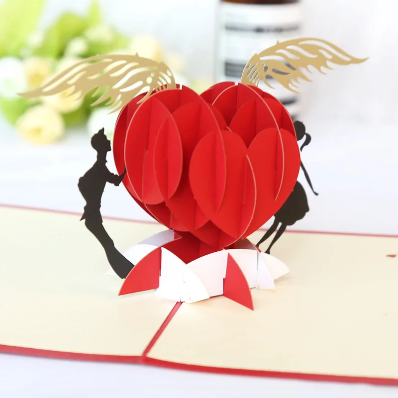  Love Of Wing 3D Pop UP Cards Valentines Day Gift Postcard With Envelope Stickers Wedding Invitation - 4000552505427