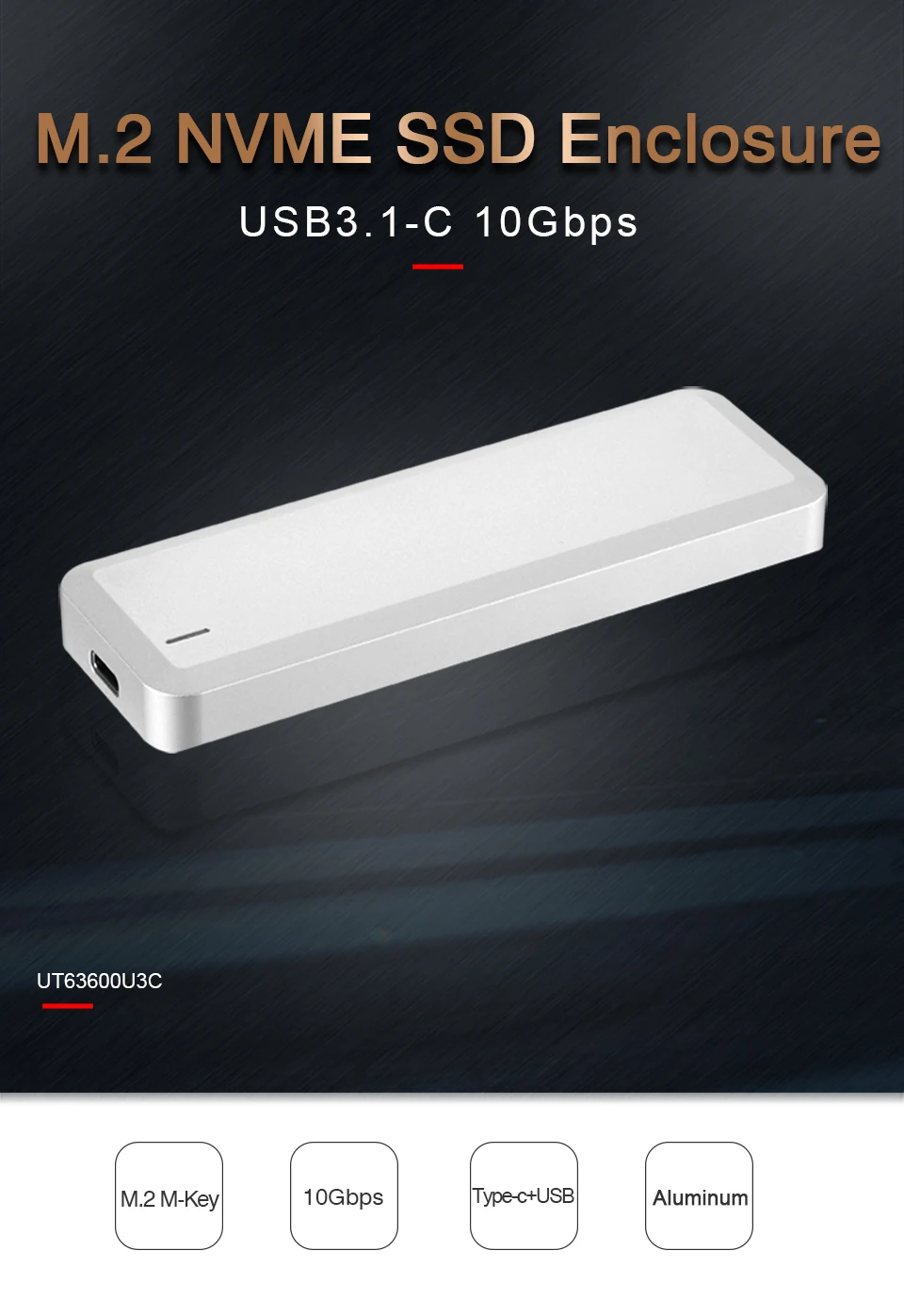 Чехол для внешнего жесткого диска uniatop USB 3,1 type-C Gen2 to M.2 NMVE SSD для жесткого диска PCIe