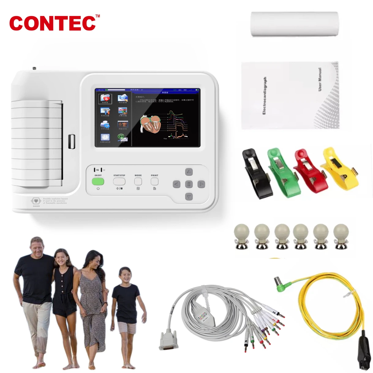 CONTEC NEWEST LCD Touch Screen 12-Lead Electrocardiograph Resting ECG ECG600G