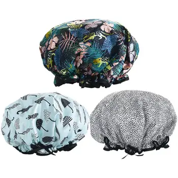 

3pcs Shower Caps PVC Waterproof Bathing Caps Hair Protective Caps for Women Lady (Leopard Umbrella Black and White Dots Pattern)
