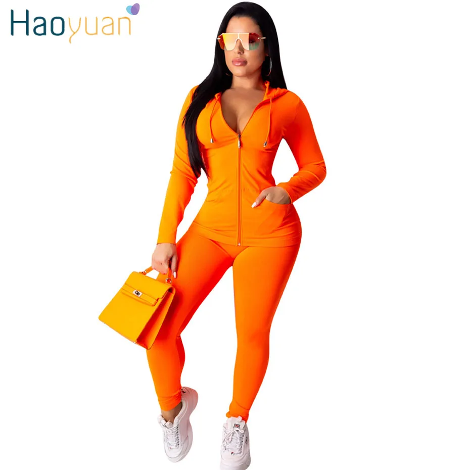 HAOYUAN/комплект из двух предметов; Спортивный костюм; Женская праздничная одежда; осенне-зимний топ+ брюки; спортивные костюмы; неоновые комплекты из 2 предметов; Клубные комплекты