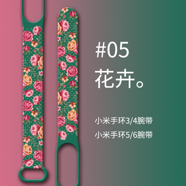 for Xiaomi Mi Band 6 5 4 3 Sport Bracelet Watch Silicone Wrist Flower strap For Xiaomi Band 6 5 4 3 Strap Miband 4 3 5 6