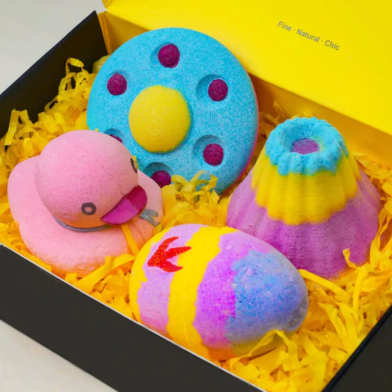 Lagunamoon 4pcs Gift Box Bath Bubble Balls Set 570g Dinosaur Egg Cute