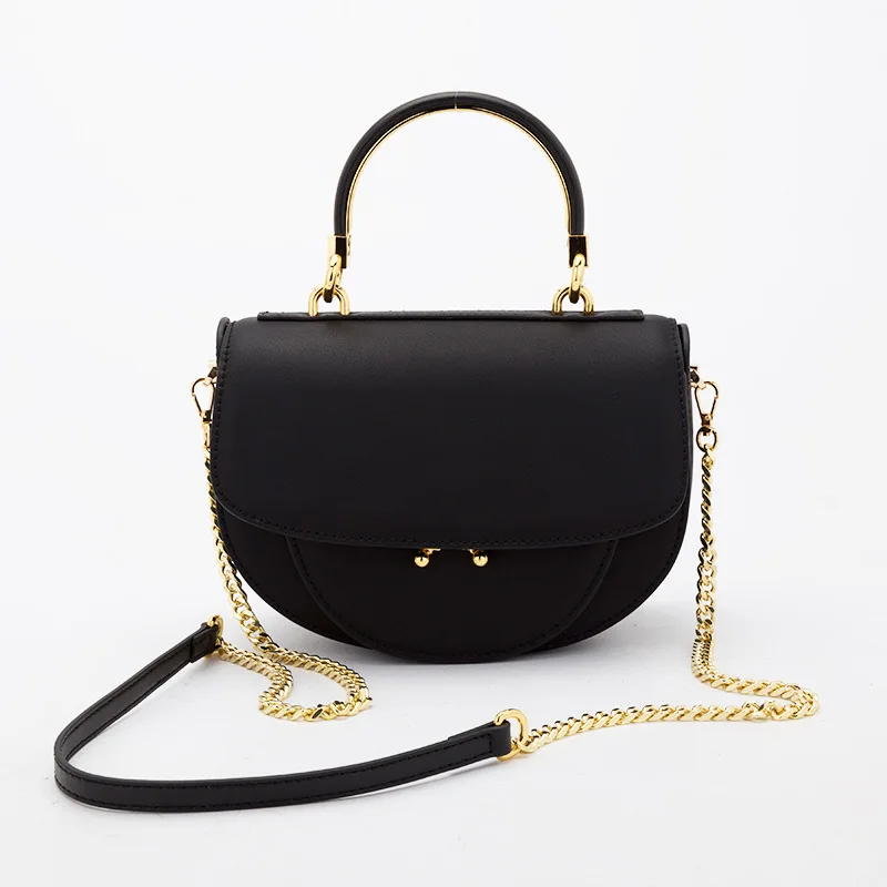 

Women Saddle Chain Bag Genuine Leather Designer Ladies Handbags Simple Shoulder Cowhide flaps Messenger Crossbody Bags Tote