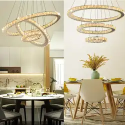 Новый Диммируемый Хрустальный светодиодный подвесной светильник для дома, гостиной, спальни, трехкольцевая люстра, светодиодный