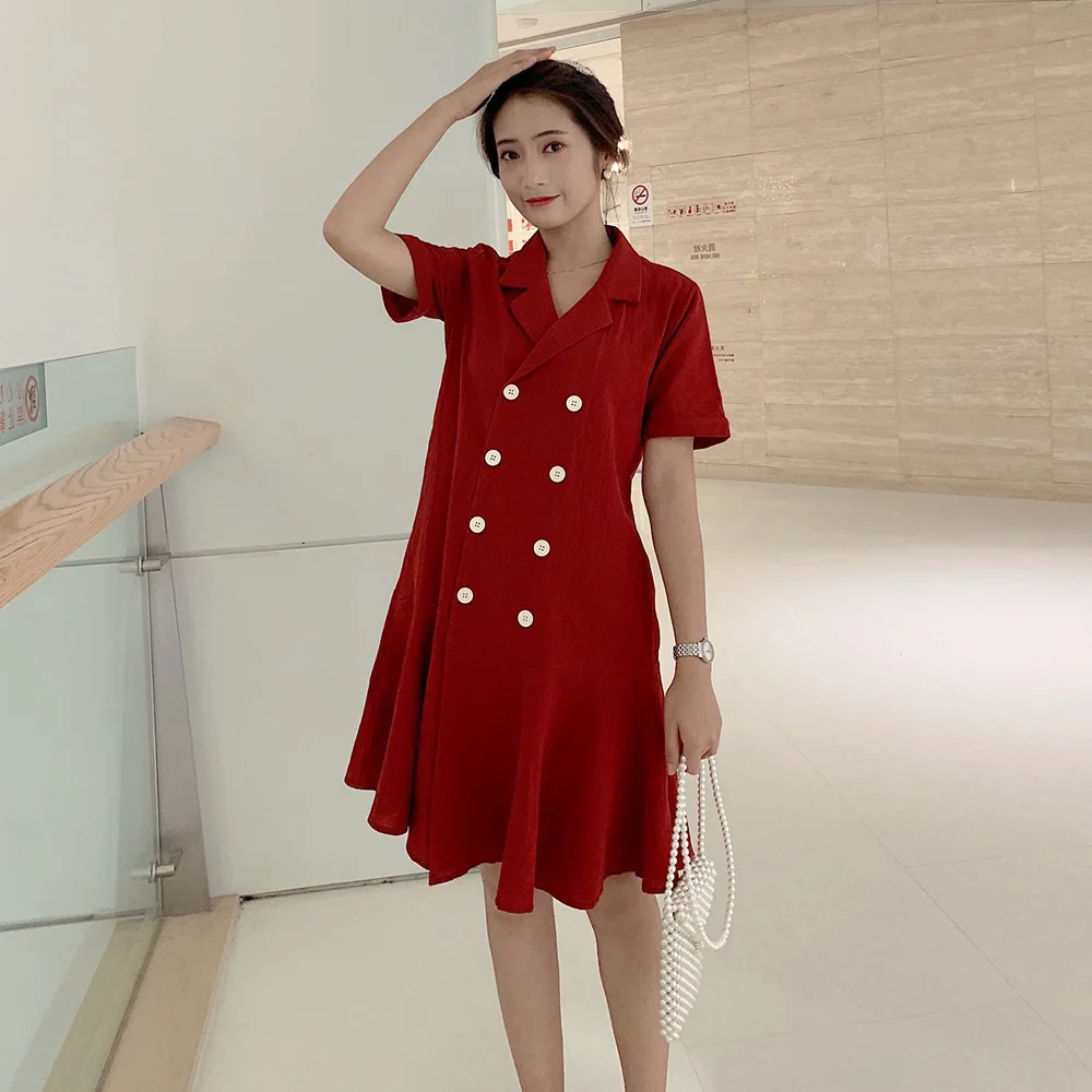 

Photo Shoot Fashionable Suit Skirt Women's 2019 Summer New Style Retro Young-Style Mid-length Double Breasted Chiffon Dress