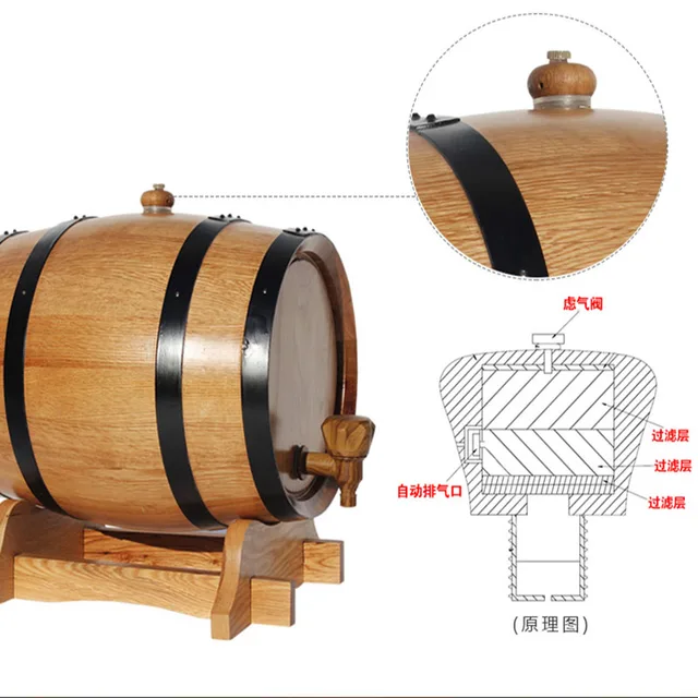 3L/5L Liter Tölgyfa Hordók Fa Hordó Otthoni Főzött Whisky Vörösbor Sör Szilárd Bor - Image 6