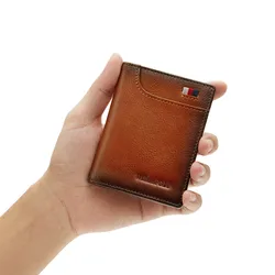 Leather Men's card holder wallet thin retro card cover Mini Purse New Design short ultra-thin card bag