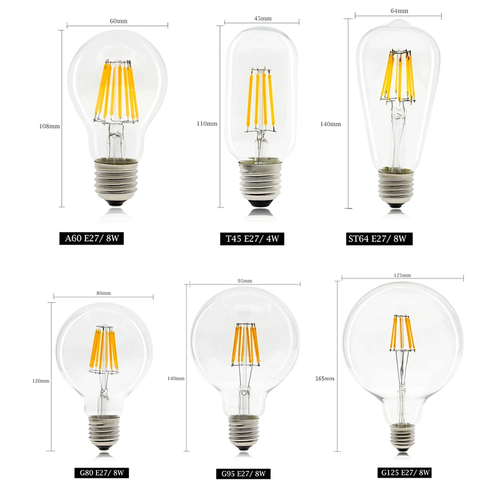 Светодиодная лампа накаливания ламп Retro Edison Light 220V E27 E14 2 8W Декоративная Vintage Style.