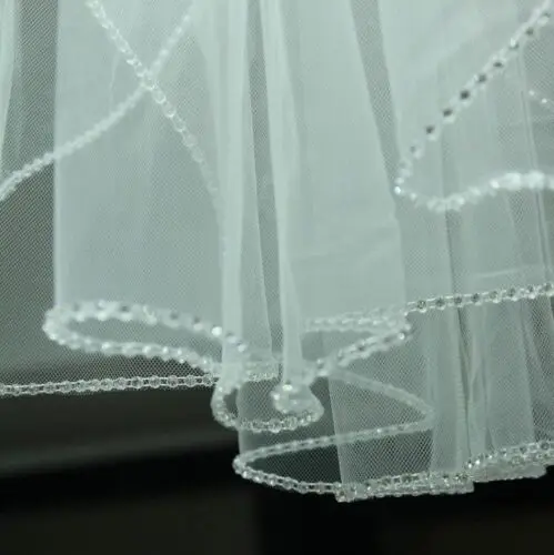 White Bridal Veil One Layer Bead Edge Wedding Accessory Fingertip Wedding Veils bridal veil