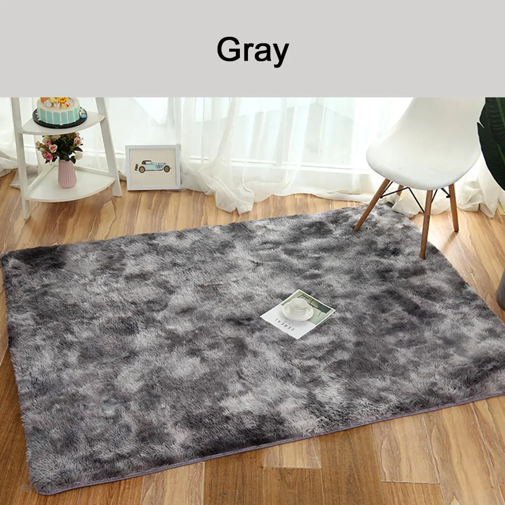 Gray Напольный ковер пушистые Коврики для спальни полиэфирное волокно 200x100 см мохнатый ковер домашнее украшение гостиницы окрашенный галстук диван для гостиной - Цвет: Gray