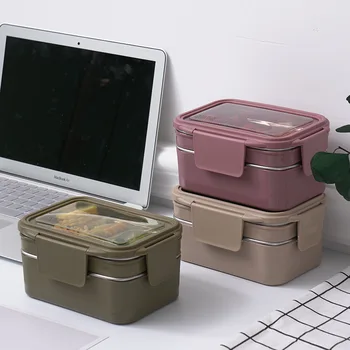 

2020 Creative Double-layer Food Container Lunch Box Food Grade Stainless Steel Bento Box Portable Large Capacity Bread Box
