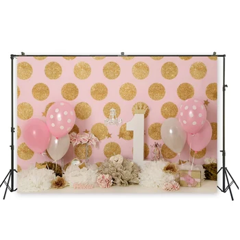

One Year Old Pink Balloon Paper Flowers Photography Backdrop Party Decor Portrait Photophone Photo Studio Background XT-6513